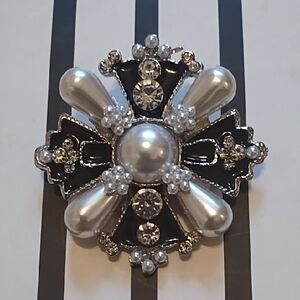 Elegant Silver and Black Brooch